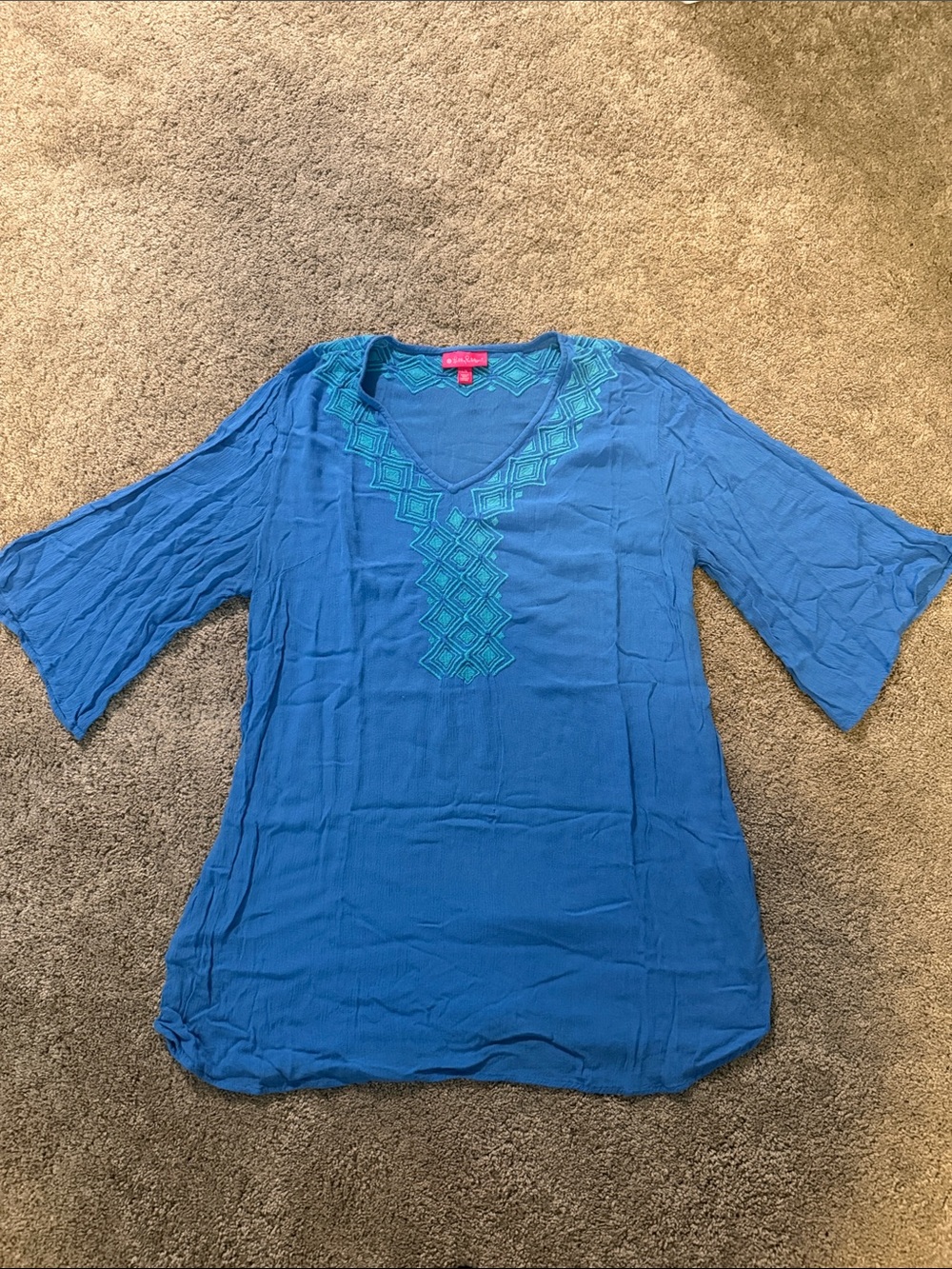 Lilly Pulitzer for Target Blue Embroidered V-Neck Swim Coverup